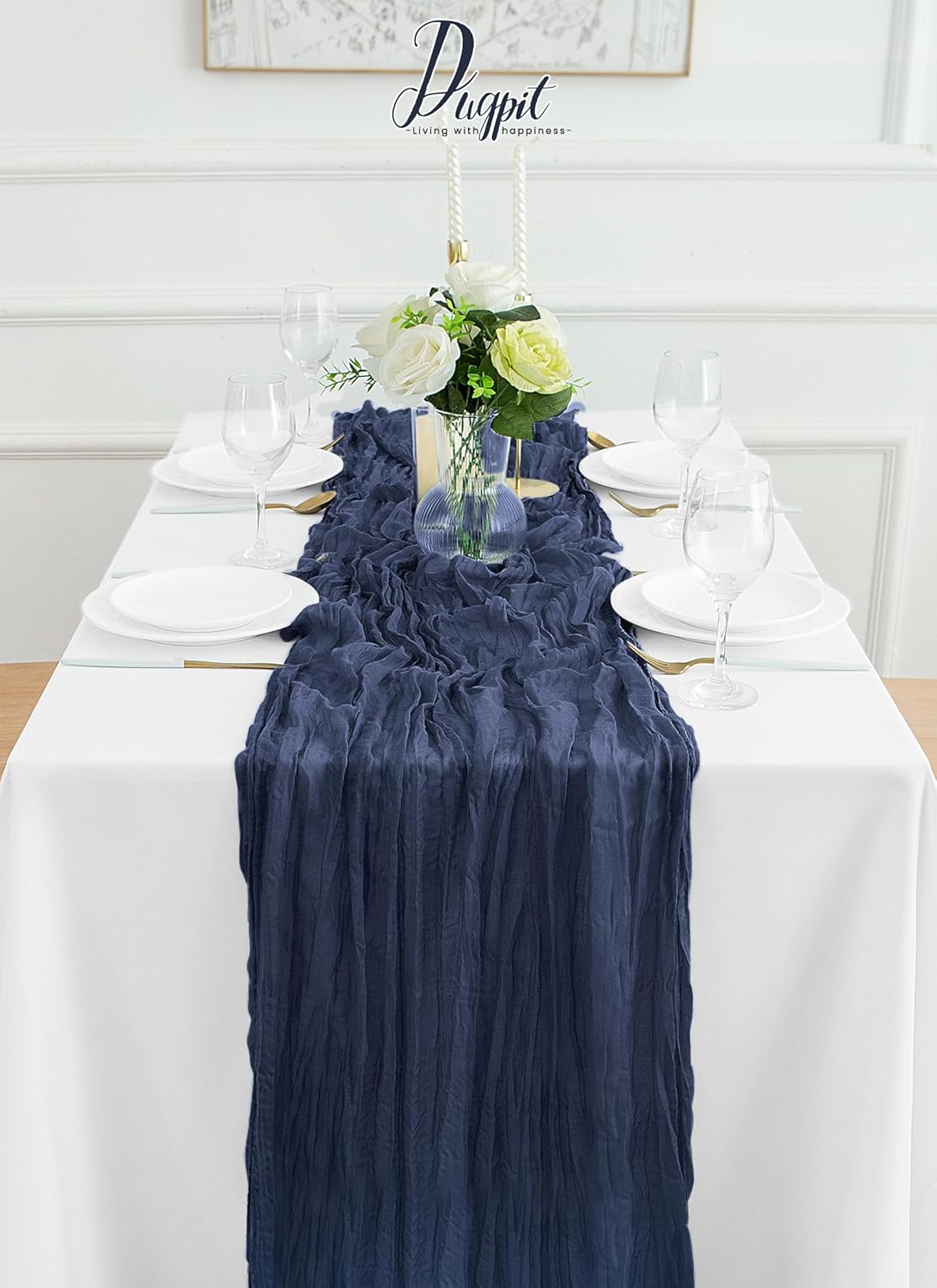 4Pack Navy Blue Table Runner 10FT Cheesecloth Table Runner 35x120Inch Long Boho Cheese Cloth Table Runners Rustic Gauze Table Runners for Party Wedding Bridal Shower Baby Shower Decorations