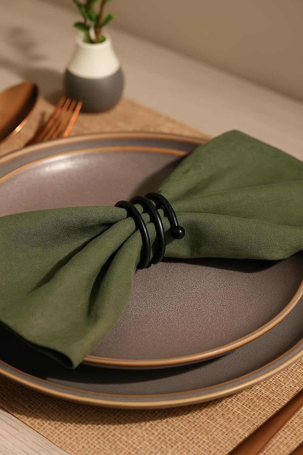 Heavy Duty Metal Napkin Rings Set of 12 – Black Powder Coated Round Spiral Shape, 2 x 2 x 1.25 Inches, Durable Iron Construction for Elegant Dining Table Decor – ALPHA Living HOME