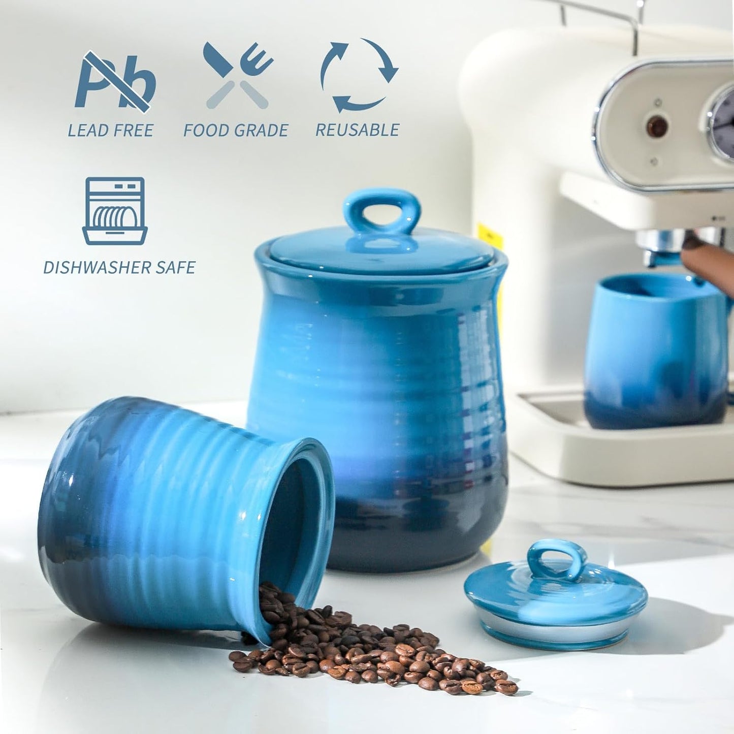 Hasense Kitchen Storage Containers, 35 oz Canister with Airtight Lids, Cookie Jar with Airtight Lid for Countertop, Stylish Kitchen Container for Flour, Tea, Sugar, Salt, Gradient Blue