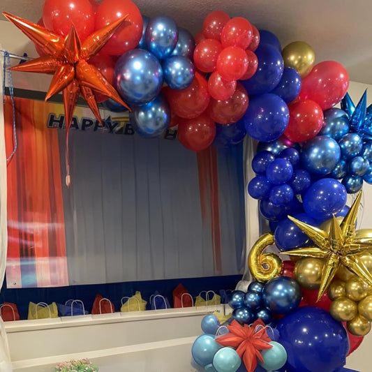 Red Blue Gold Balloons Arch Royal Blue Red Gold Balloons Garland Metallic Blue Gold Latex Balloons with Explosion Star Foil Balloon Gold Long Balloons for Birthday Party Decorations Carnival Circus