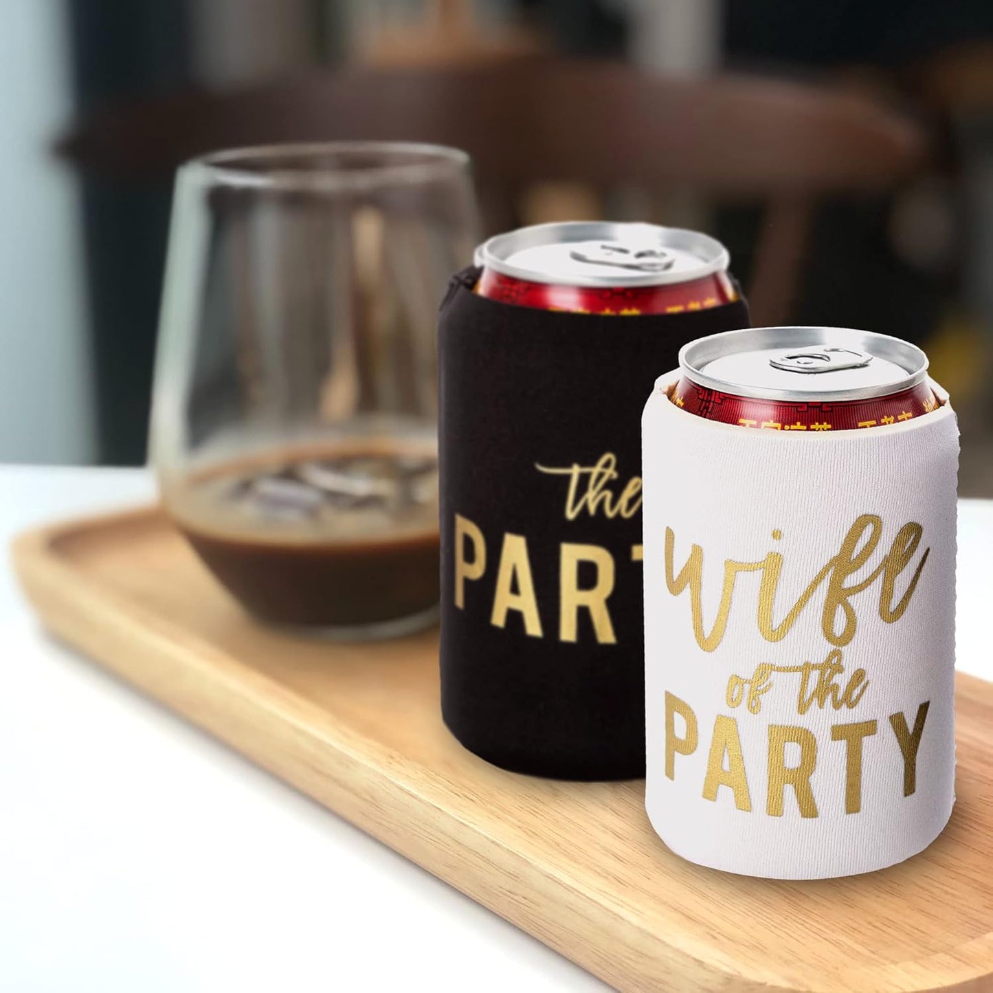 Wife of the Party and The Party Bachelorette Can Coolers - Set of 12, Perfect for Decorations and Bridesmaid Gifts (Black, Regular)