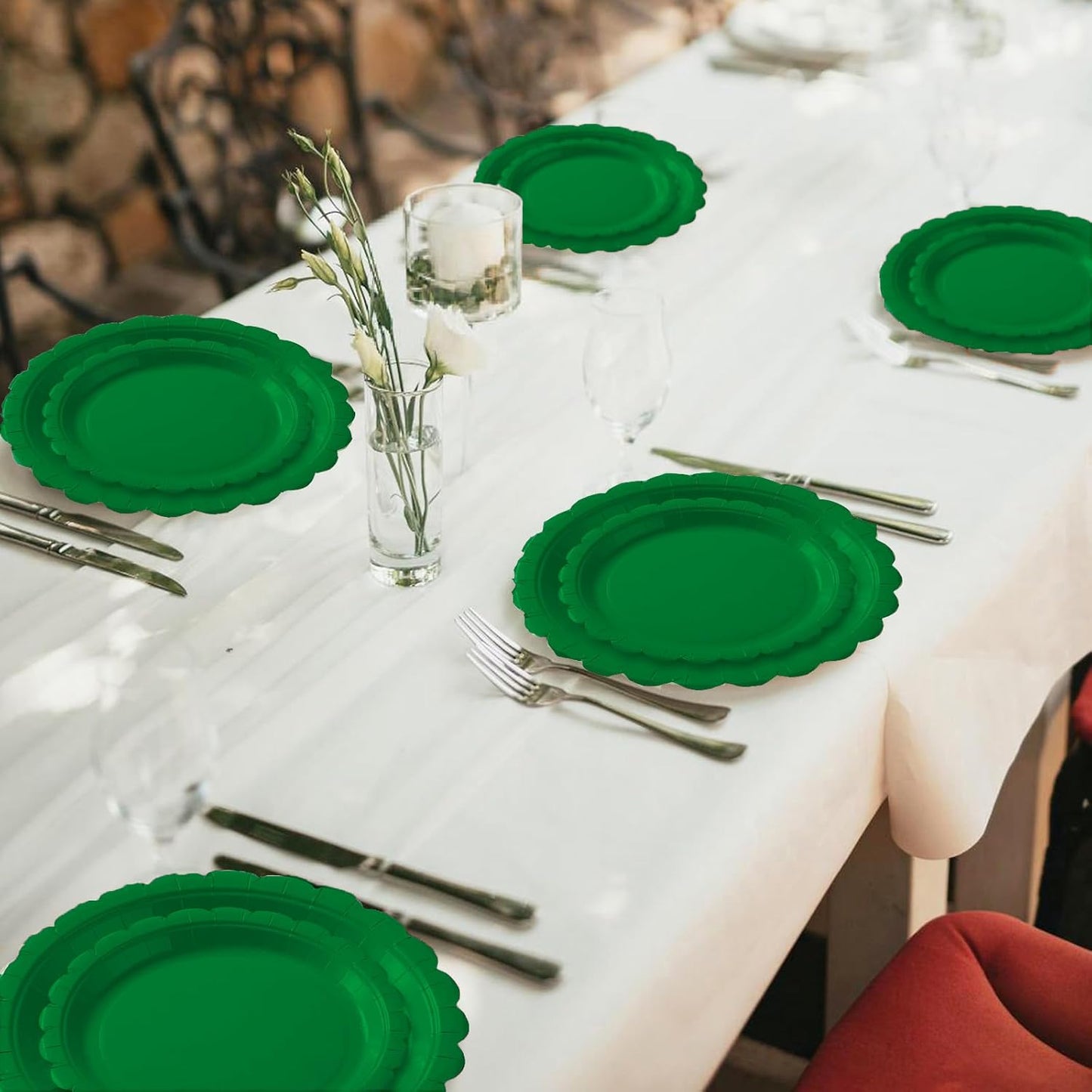 BEFORYOU 50PCS Scalloped Disposable Paper Plates Dessert Cake Party Plates for Baby Shower, Wedding,Bridal Shower Birthday Party Supplies (Green, 7IN and 9IN)
