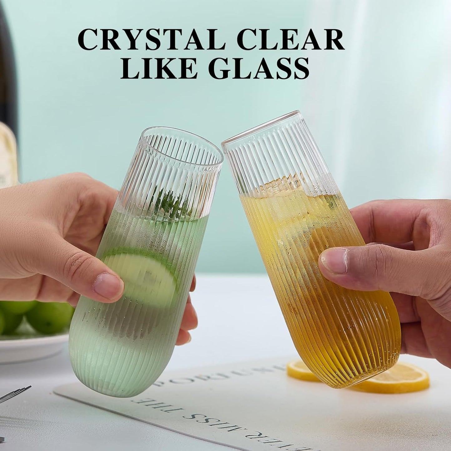 48 Pack Plastic Ribbed Champagne Flutes, 9 Oz Stemless Disposable Clear Plastic Toasting Glasses Shatterproof Recyclable and BPA-Free Perfect For Wedding