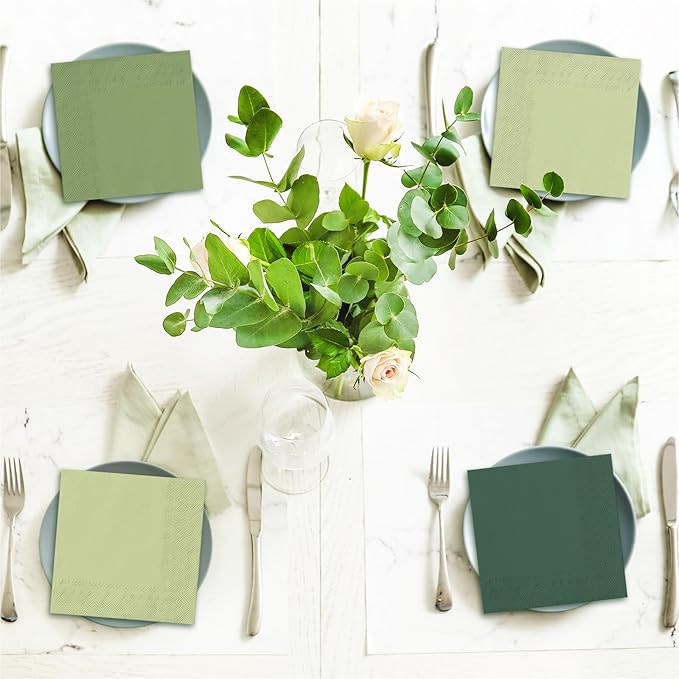 Whaline 150Pcs Sage Green Paper Napkins 3 Colors Dinner Napkins Green Disposable Luncheon Napkins for Party Celebration Gathering Supplies Table Decor