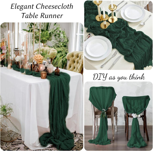 12 Pack Emerald Green Table Runners 10FT Cheesecloth Table Runner 21x120 inch Boho Gauze Cheese Cloth Table Runner Rustic Sheer Table Runners for Party Wedding Bridal Baby Shower Birthday Table Decor