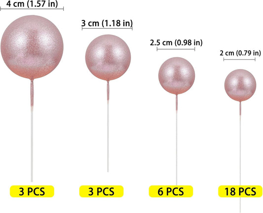 30Pcs Mini Balloon Cake Topper Glitter Foam Ball Cake Picks Decorations Faux Pearl Balls DIY Cake Insert Topper Baking Decoration for Baby Shower Wedding Anniversary Birthday Party Supplies Light Rose