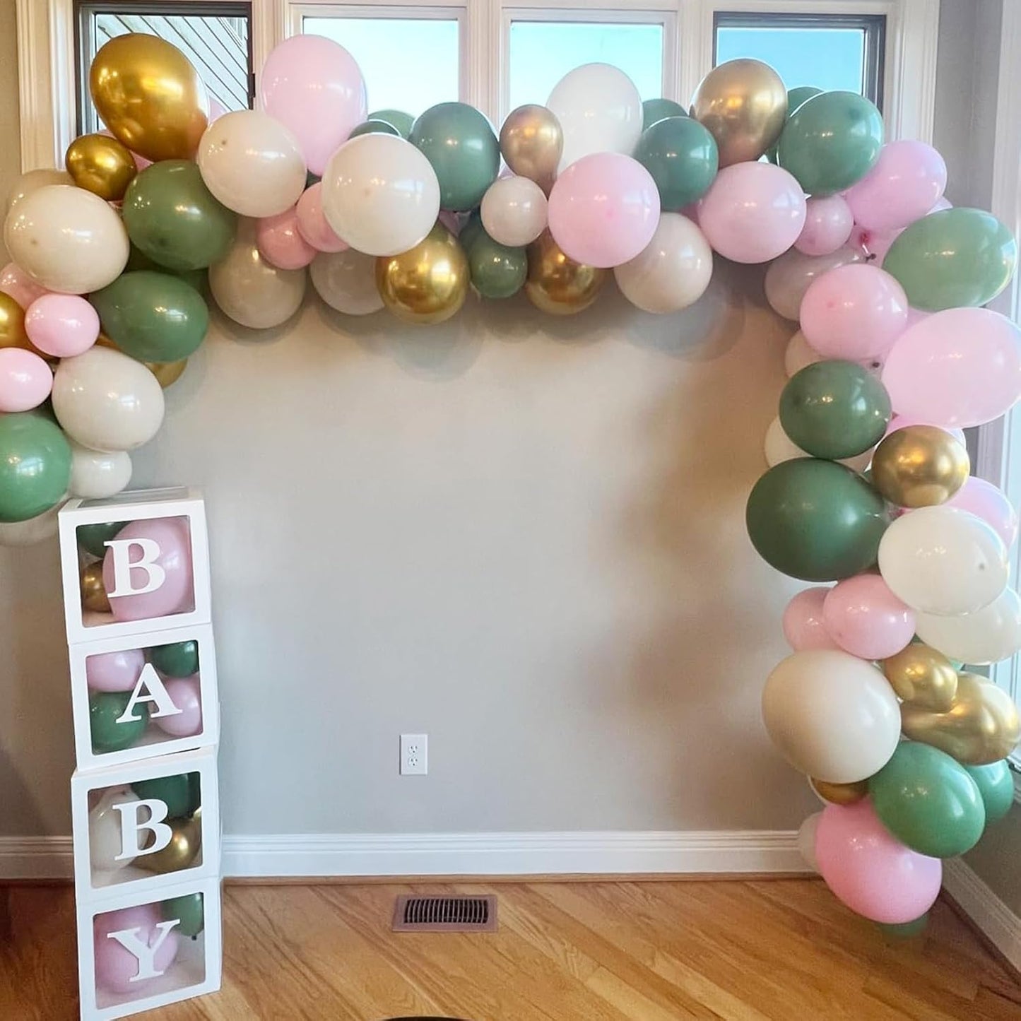 Togvu Sage Green Pink Balloon, 60 Packs 12 Inch Olive Green Pink Balloon with Sand White Metallic Gold Balloons for Girls Baby Shower Birthday Jungle Safari Woodland Party Decorations