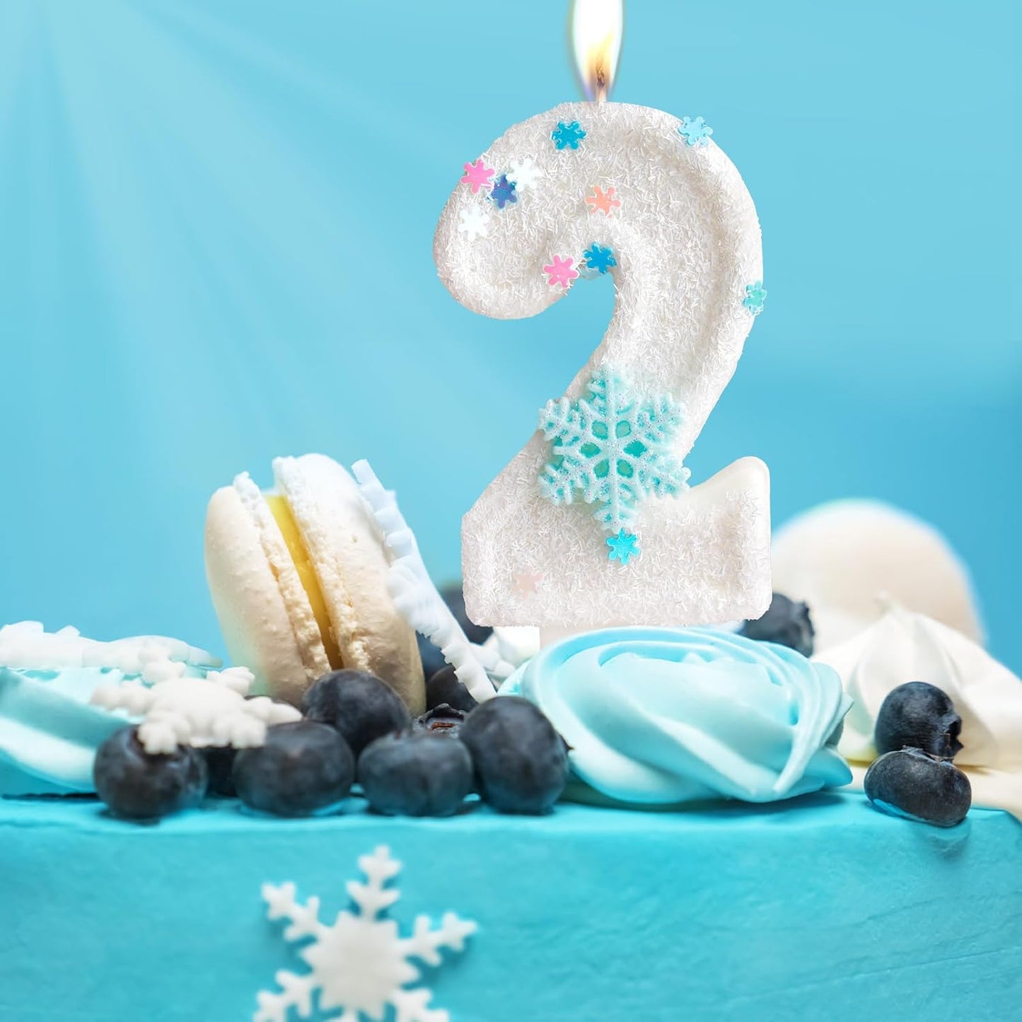 White Frozen Snow Themed Birthday Candles,White Snow Snowflake Number 5th Birthday Candle for Party Supplies,Winter Frozen Birthday Party Number 5 Cake Topper Decorations