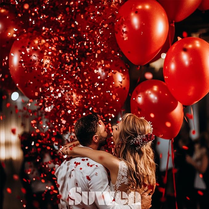 SUWEN Red Balloons and Confetti Balloons Set 47PCS Shiny Latex Helium Red Balloon for Birthday Valentine Mother's Day Anniversary Party Decorations