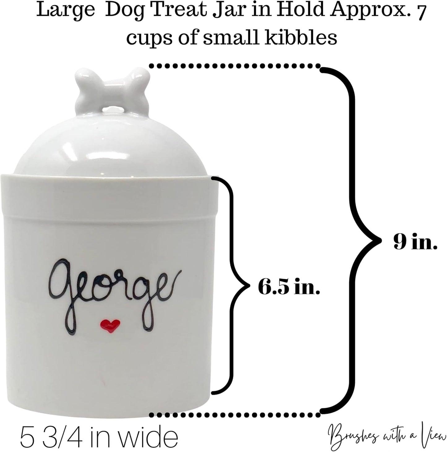 Large Size Personalized Dog Treat Jar and Canister Personalized with Name, Airtight Dog Treat Container with Silicone Seal and bone Lid, Cute Ceramic Dog Treat Jars for Kitchen Counter, White