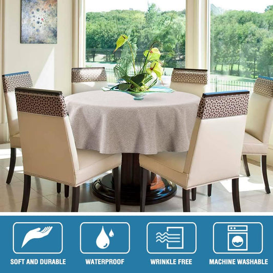H.VERSAILTEX Linen Textured Tablecloth Round 60 inch Waterproof Decorative Table Cloth Spill-Proof Linen Look Cover for Party Table Extra Soft and Thick Fabric Wrinkle Free, Heather Sand