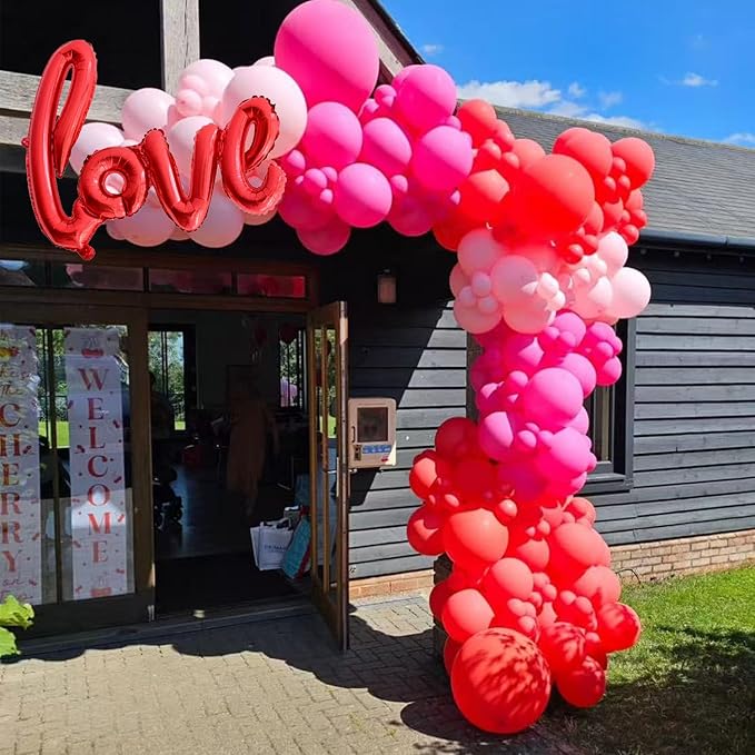 VitaCraft 139pcs Valentines Day Balloon Arch Garland Kit, Pink Red Rose Red Balloons with Large Lip Love Foil Balloon for Women Girls Valentine's Day Mother's Day Wedding Decoration