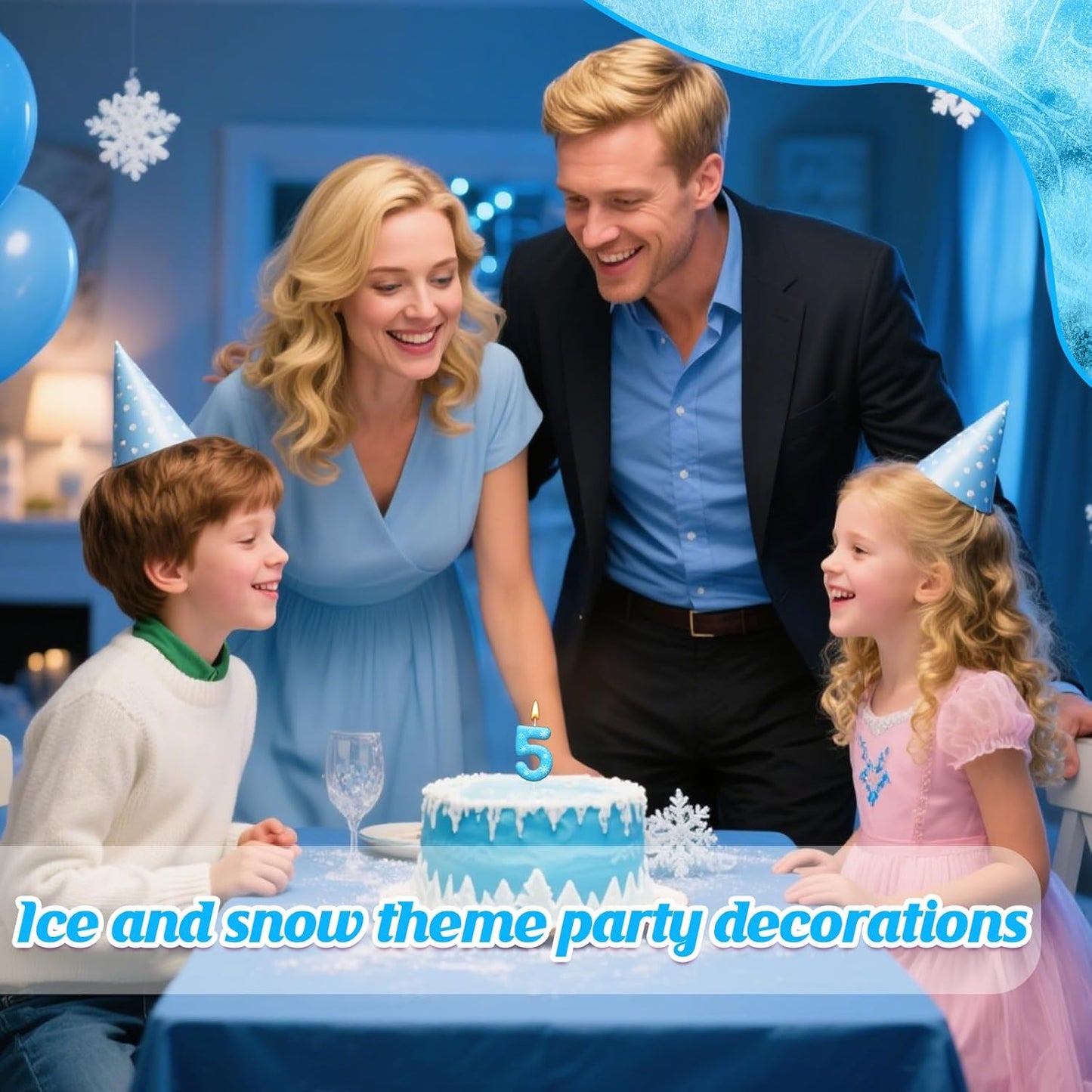 White and Blue Frozen Themed Party Birthday Candles - Blue Number Candles Snowflake Themed Party Decorations, Girls Party Supplies(Number 5)