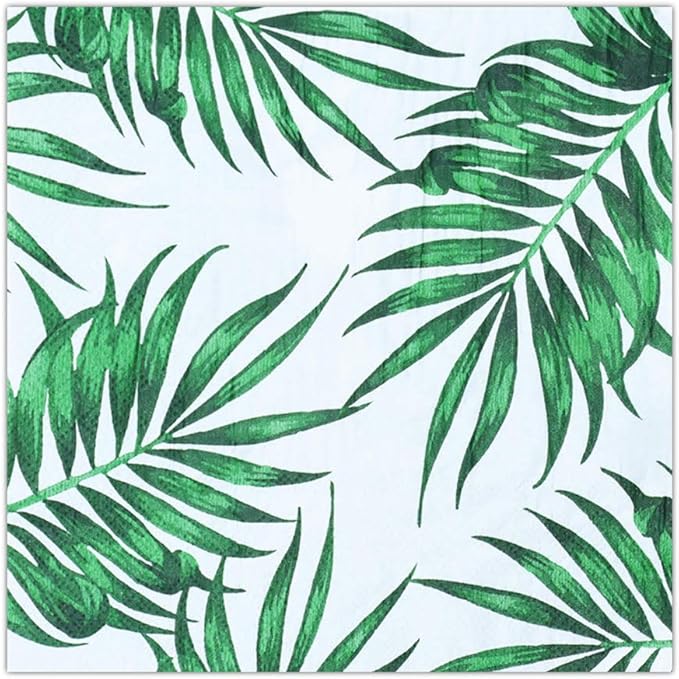 SOLAS 20 Pack Square Green 2-Ply 6 1/2' (16.5cm) Biodegradable Palm Leaf Paper Napkins - Perfect for Luau, Outdoor Wedding, Bridal Shower Parties