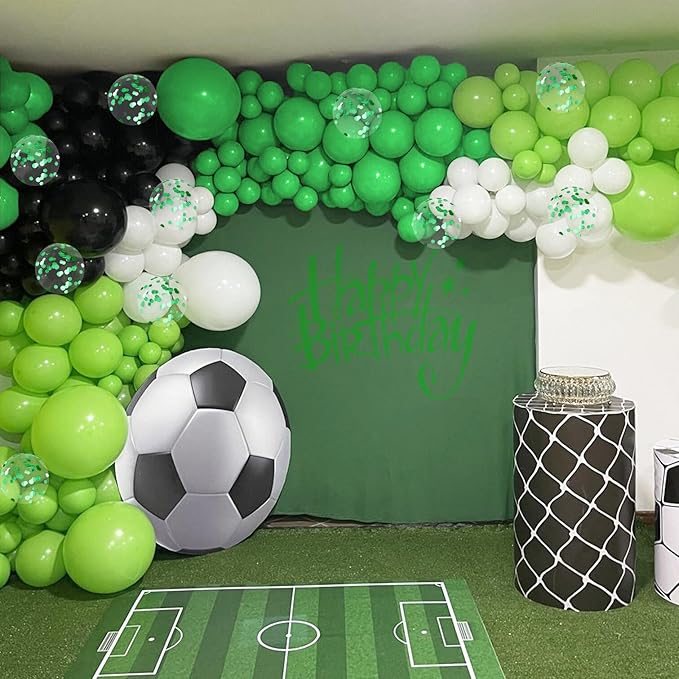 60pcs 12inch Green and Black Balloons, Black White Lime Green Confetti Balloons for Football Theme Party Baby Shower Video Game Birthday Decorations