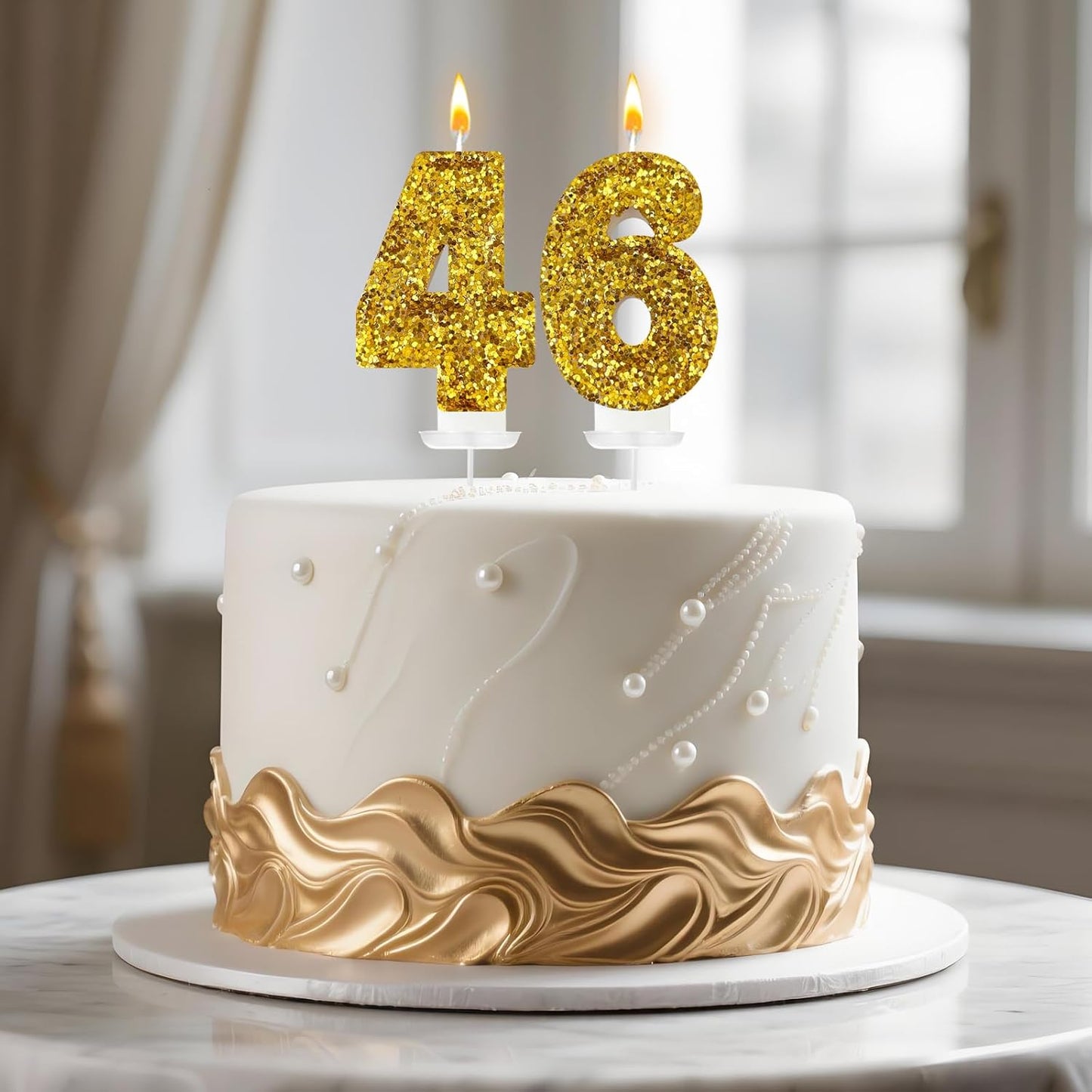 Birthday Number Candles, Glitter Number Candle Cake Decorations with Sequins, Cupcake Decorations for Girls, Women, Party Anniversary Celebrations (Number 6, Golden)