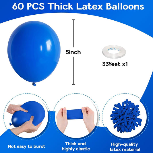 60Pcs Dark Blue & Royal Blue Mini Matte Helium Balloons - 5'' Small, Perfect for Birthday, Baby Shower, Gender Reveal & Graduation Parties