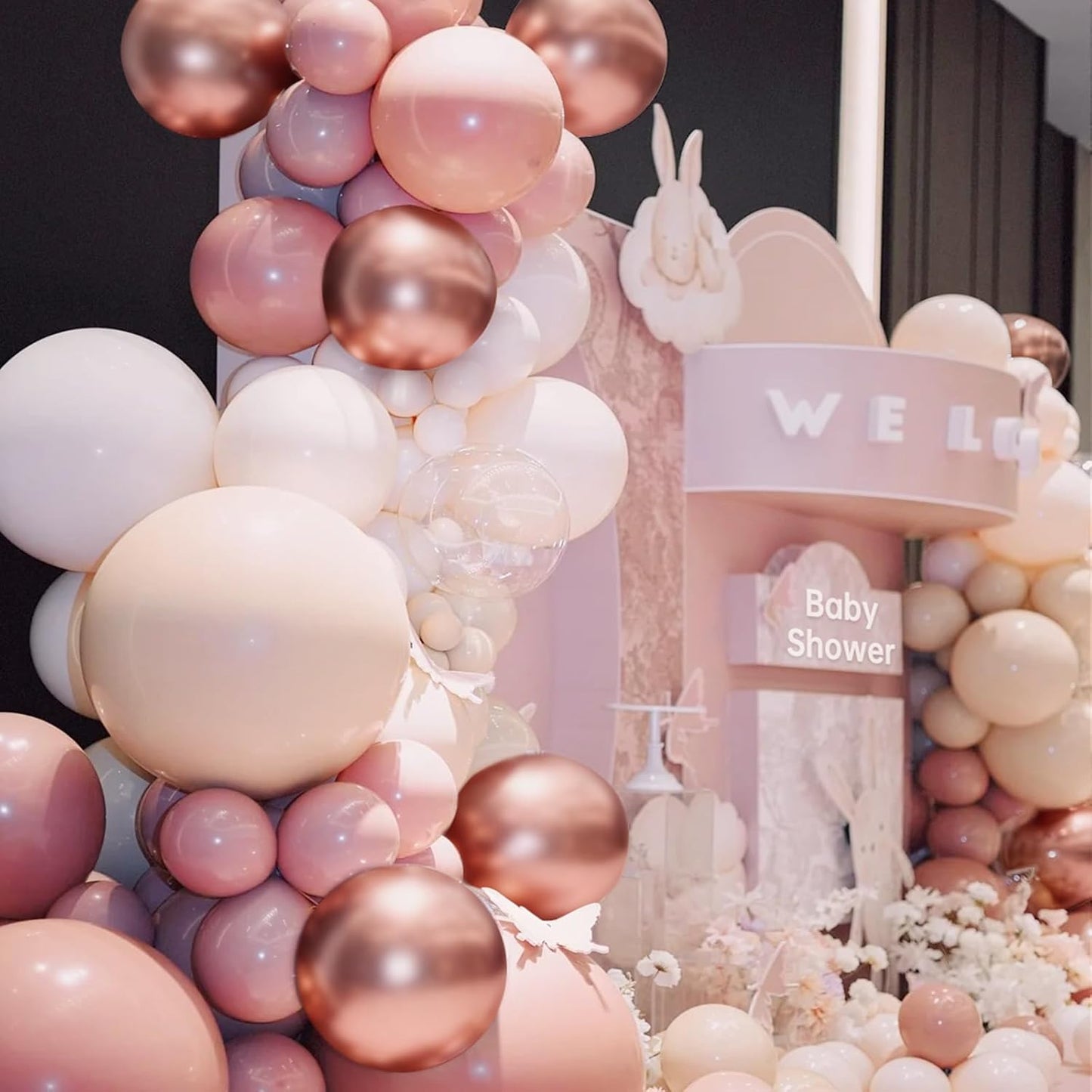 Pink and Gold Balloons Garland Arch Kit, 166Pcs Dusty Pastel Pink White Sand Rose Gold Metallic Balloon for Wedding Bridal Shower Princess Party Girl Birthday Baby Shower Decoration