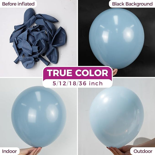 Bezente Dusty Blue Giant Balloons 36 Inch - 8 Pack Jumbo Balloons Large Round Haze Blue Latex Balloons for Birthday Bridal Shower Wedding Gender Reveal Engagement Graduation Party