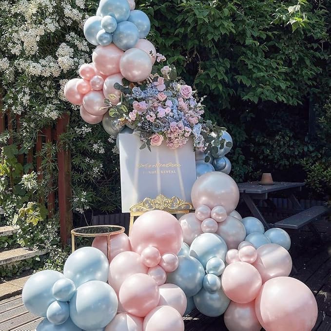 Blue Balloon Garland Double Stuffed Baby Light Blue Balloons Different Sizes 18/12/5in Latex Pearl Balloon Arch for Baby Shower Wedding Winter Wonderland Snow Princess Boy‘s Birthday Party Decorations