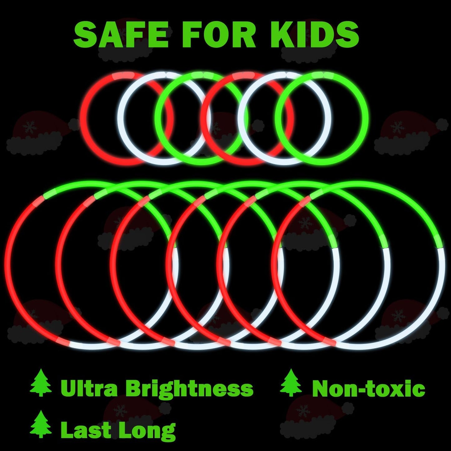 Bulk Christmas Party Favors Supplies for Kids 300 PCS,Christmas Glow Sticks Toys Gifts for Toddlers,Light up Accessories Necklace & Bracelets,Holiday Decor Class Carnival Games Giveaways for Boy Girl
