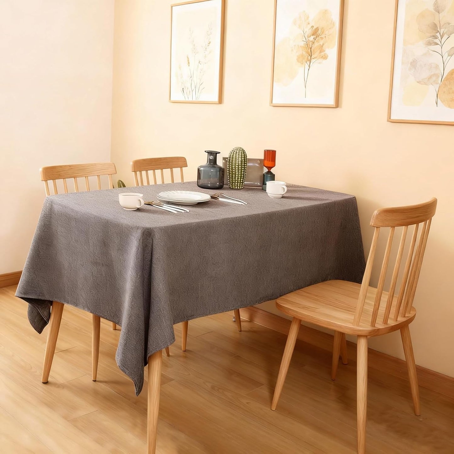 SEASHORE TREE Rectangle Tablecloth Linen Textured Table Cloths 57 x 118 Inch Waterproof Spill-Proof Wipeable Wrinkle Free Dining Table Cover for Buffet Party Wedding Outdoor and Indoor Use, Gray