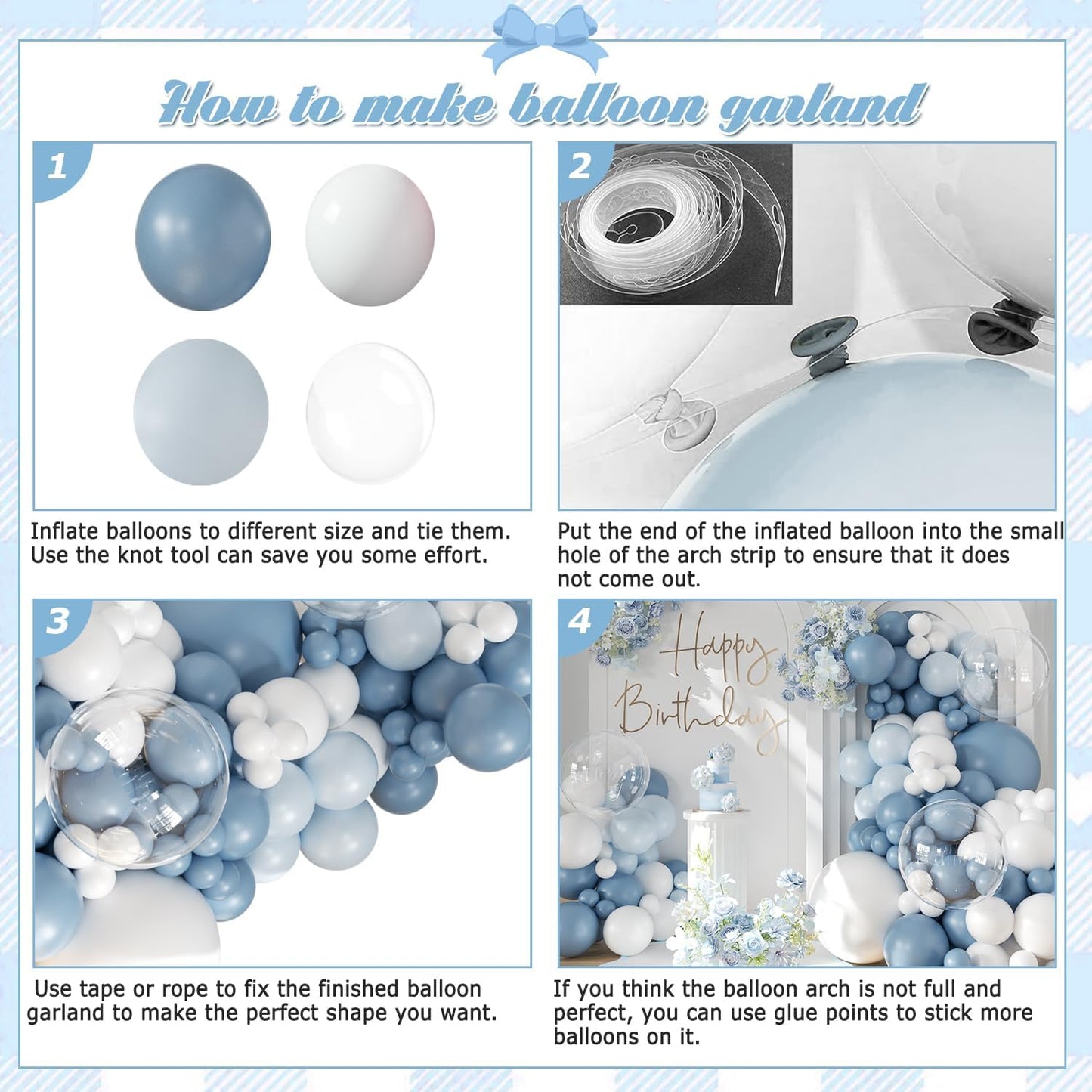 Dusty Blue Balloon Arch Kit 132Pcs Dusty Blue and White Balloon Arch Garland Kit Include Dusty Blue White Pastel Blue Clear Balloons for Birthday Wedding Baby Shower Bridal Party Decorations
