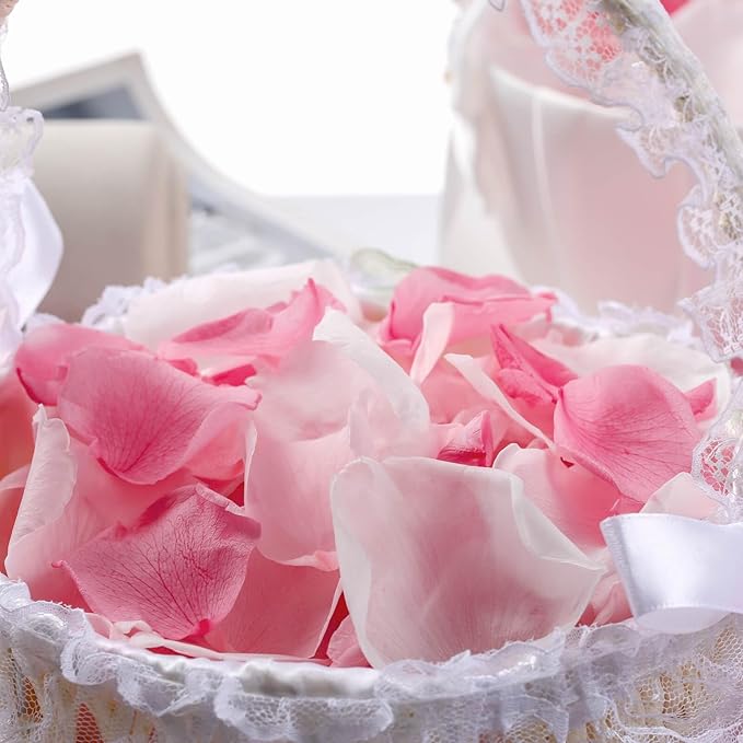 Eslibin 180 PCS Real Pink White Rose Flower Petals Confetti for Wedding to Throw, 1.75oz Freeze Dried Rose Petal for Proposal Centerpieces Romantic Night Decor