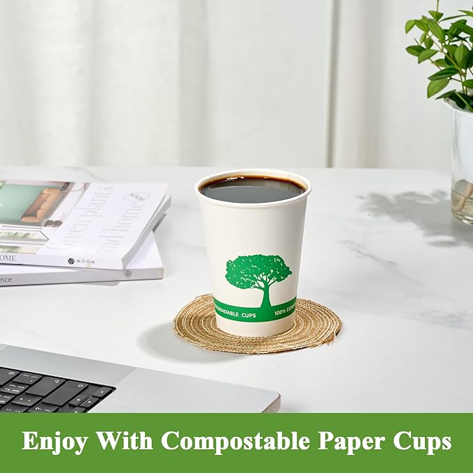 Vplus 270 Pack Compostable Paper Cups, 12 oz Biodegradable Disposable Paper Coffee Cups, Eco-friendly Hot Drinking Cups for Party, Picnic,Travel,and Events