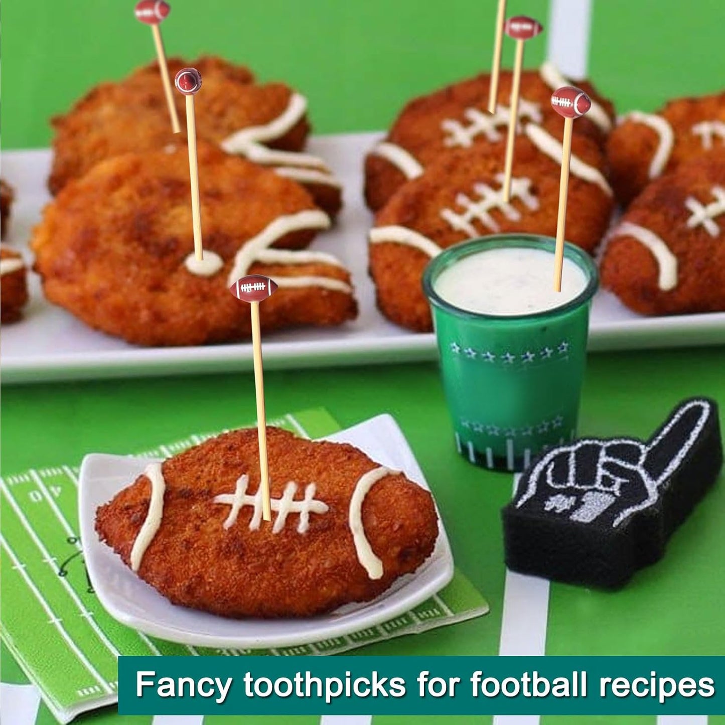Football Picks, Football Cocktail Picks,100pcs 4.7inch Football Toothpicks for Appetizers, Fruit Sandwich Skewers Dessert Sticks for Rugby Ball Super Bowl League Sports Catered Events Party Supplies