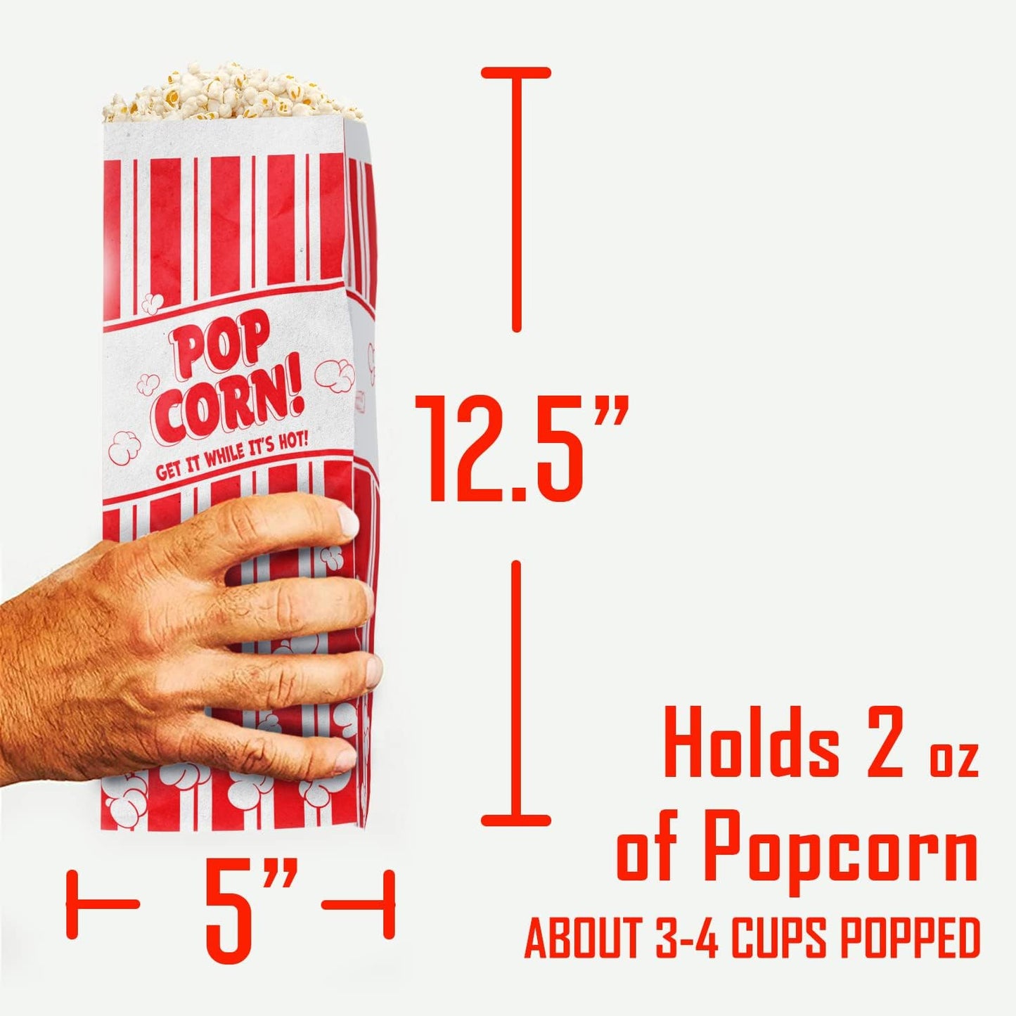 Leak-proof, Grease Resistant Popcorn Bags 500 Pack. Tear Resistant, Single Serving 2oz Paper Sleeves in Nostalgic Red/White Design. Great Movie Theme Party Supplies, Retro Carnivals & Fundraisers