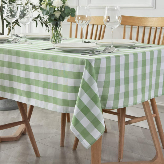 maxmill Checkered Tablecloth Stain Resistant Waterproof Wrinkle Resistant Spillproof Washable Heavy Weight Table Cloth Gingham for Dining Room and Outdoor Use, Rectangle 60 x 140 Inch Mint and White