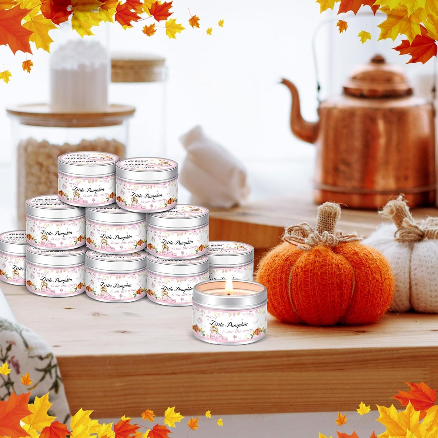 MTLEE 24 Pcs Thanksgiving Little Pumpkin Baby Shower Party Favors Candles Lavender Scented Baby Shower Favors for Guests Rustic Tealights Candles Gender Reveal Return Gifts Girl Boy(Pink, 1.2 Oz)