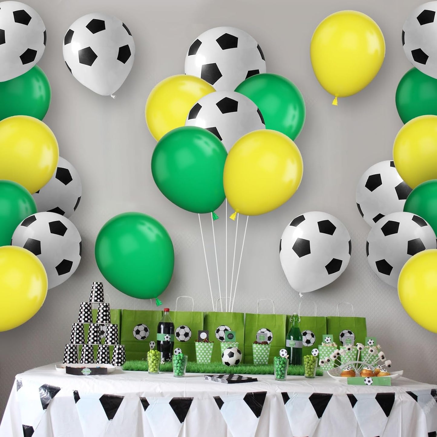 30pcs Soccer Balloon Green Yellow,Football Party Birthday Decorations,12 Inch Football Latex Balloons for Boys Kids Soccer Sport Theme Party Decorations