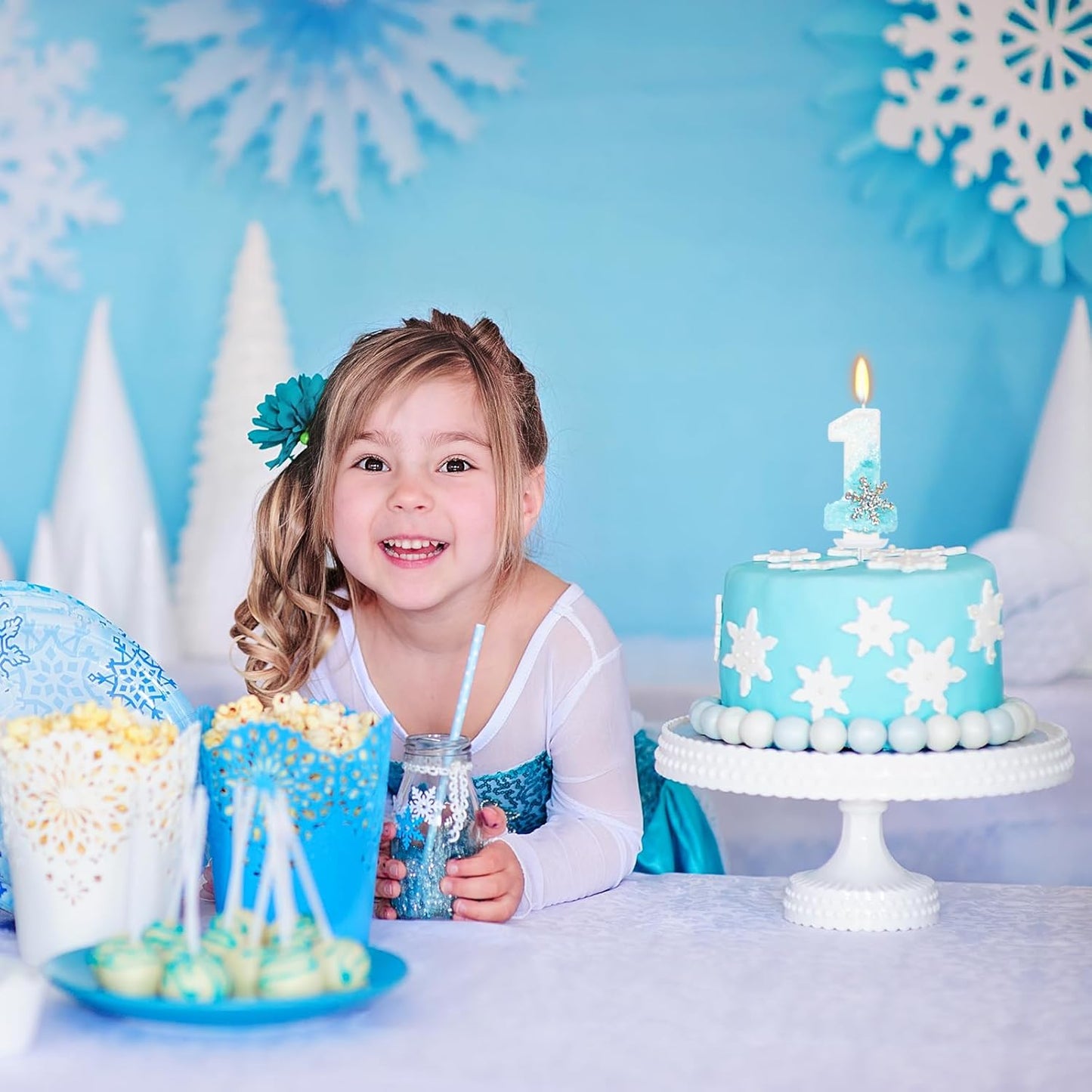Sky Blue Frozen Themed Birthday Candles, Birthday Candles for Party Supplies, 2.76 inch Number 1 Candle Cake Topper Decoration (Number 1)
