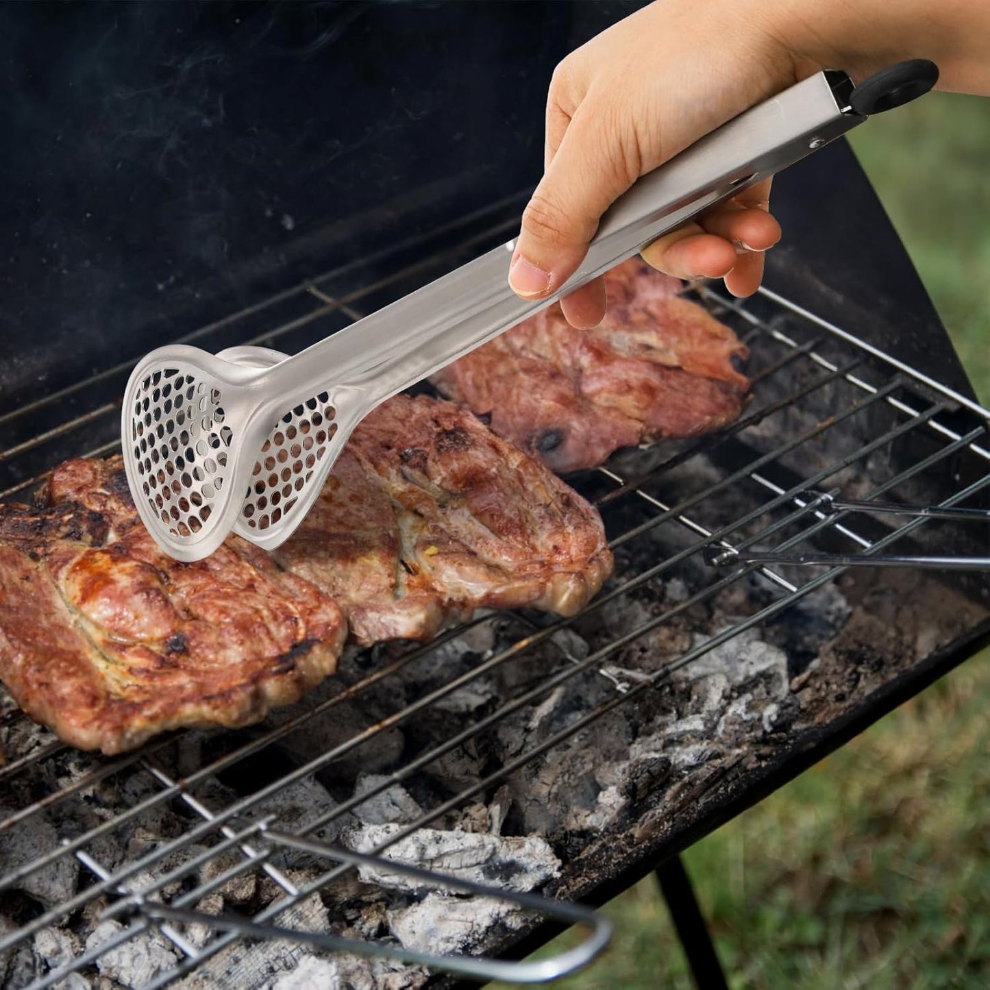 TOPZEA 4 Pack 12 Inch Stainless Steel BBQ Tongs, Heat Resistant 600°F Locking Kitchen & Grill Cooking Tongs, Long Barbecue Frying Tong Multi-Purpose Buffet Food Tong for Flipping, Grilling, Serving