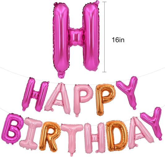TONIFUL Happy Birthday Balloons Banner 16 Inch Mylar Foil Letters Birthday Sign Reusable for Girls Boys Kids & Adults Birthday Party Decorations Supplies(Hot Light Pink Orange)