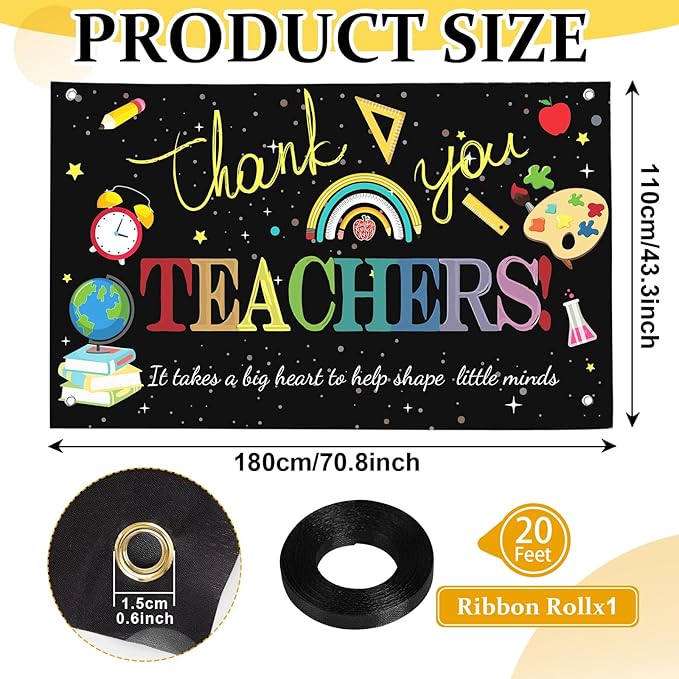 Large Happy Teacher Day Banner Decorations Flag Outdoor 71x44 Inch,Teacher Gifts for Indoor Home House Decor Party Supplies,Yard Sign Background for Photography
