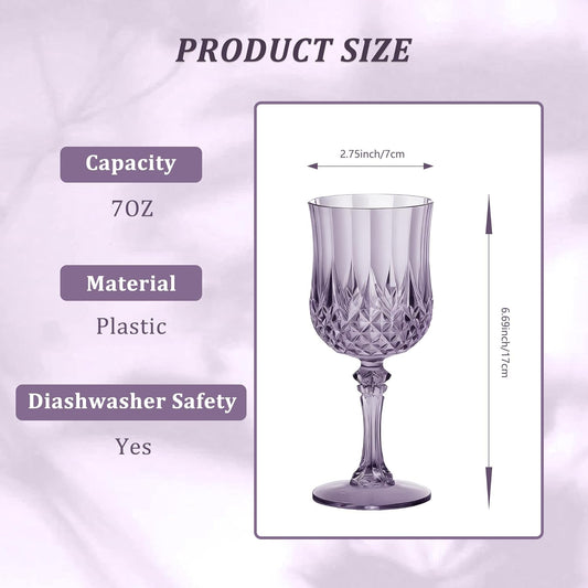 24PCS 7OZ Dark Purple Wine Plastic Glasses Drinking Champagne Glasses Flutes Crystal Vintage Water Unbreakable Goblets for Halloween, Chrismas, Wedding, Parties