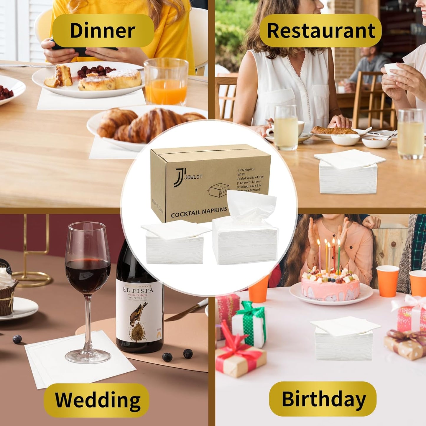 Cocktail Napkins - 400 Count 2-Ply White Napkins Disposable, 4.5 x 4.5 Inch Folded Paper Napkins Bulk Beverage Napkins for Dinner Wedding Bar Party and Everyday Use