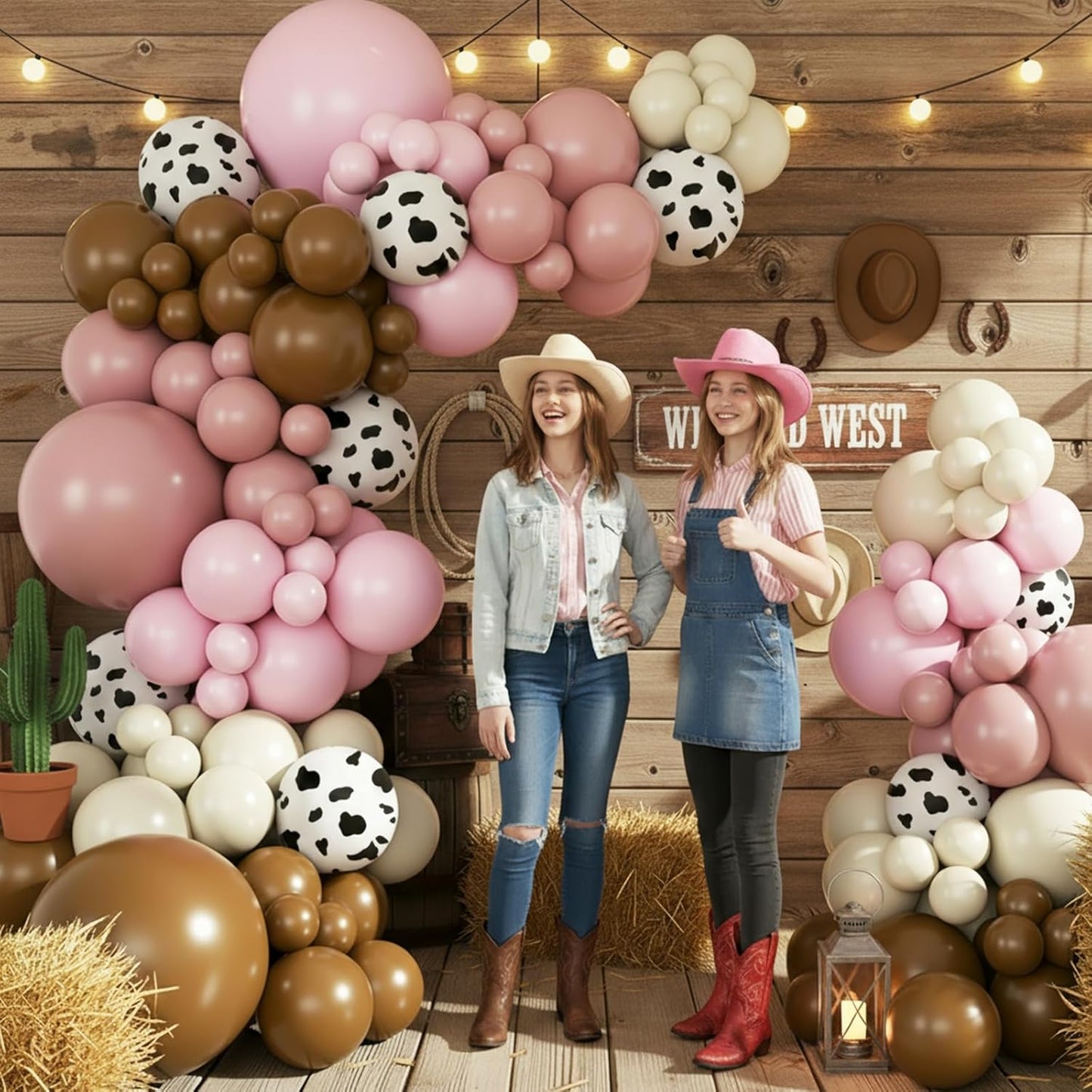 Cowgirl Dusty Pink Cow Balloon Garland Arch Kit, Light Pink Brown Sand White Balloons for Cowgirl Baby Shower Birthday Western Theme Party Decoration