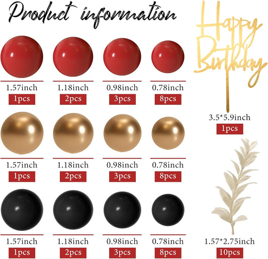 MIAHART Ball Cake Toppers Boho Grass Cake Topper Ball Cake Insert Decoration for Birthday Wedding Baby Shower Party Decorations Boho Themed Party Supplies (Red,black,gold)
