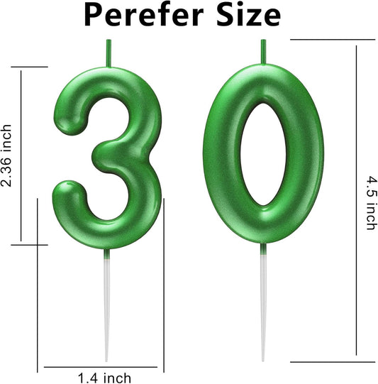 Green Number 30 Candle Happy Birthday 3D Number Candles for Birthday Cake Party Decoration Wedding Anniversary Celebration Supplies