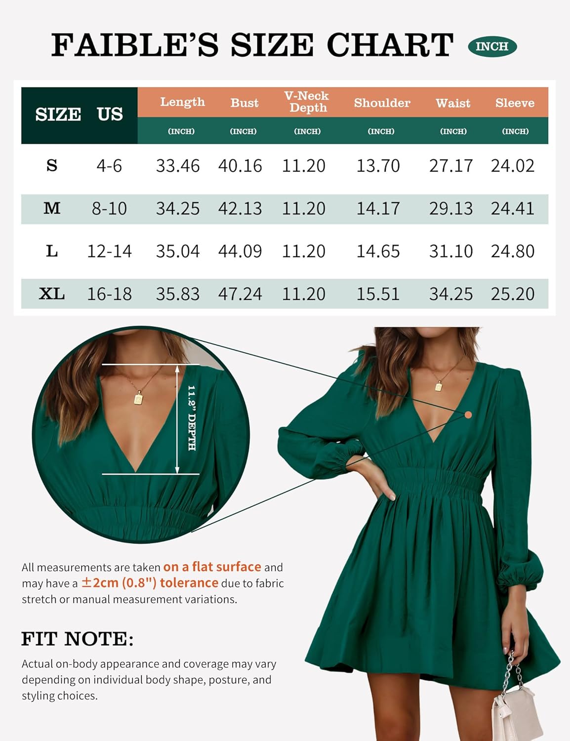 FAIABLE Mini Deep V Sexy Long Sleeve Dress for Women A-line High Waisted Casual Flowy Dress for Cocktail Wedding Guest