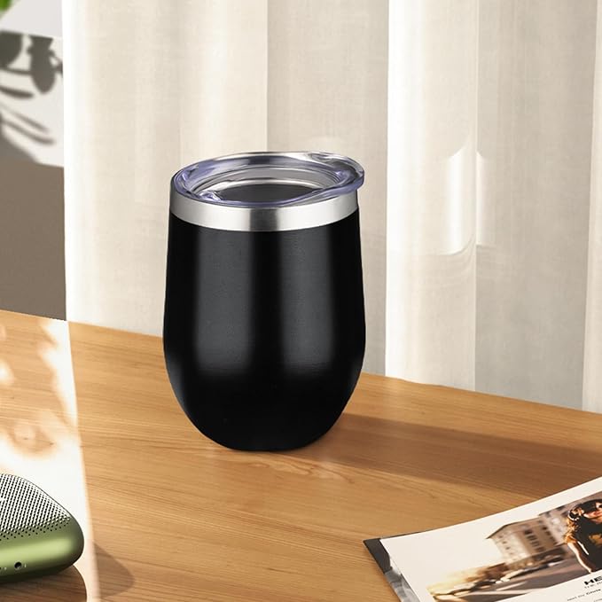 12oz Stemless Wine Tumbler with Lid Double Wall Insulated Wine Cup Stainless Steel Glasses Tumbler with Straw Insulated cocktail Tumbler Coffee Mug for Hot and Cold Beverages (Multicolor-10,6Pack)