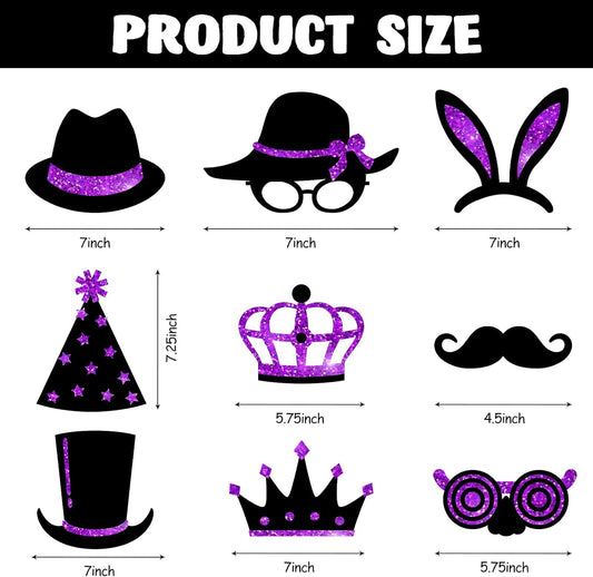 Zonon 24 Pieces Funny Photo Booth Props:Halloween,Christmas,Family Reunion, Class Reunion, Birthday, Weddings, Prom Disco Mardi Gras Party Supplies - Mix of Hats, Lipstick, Tie(Black and Purple)