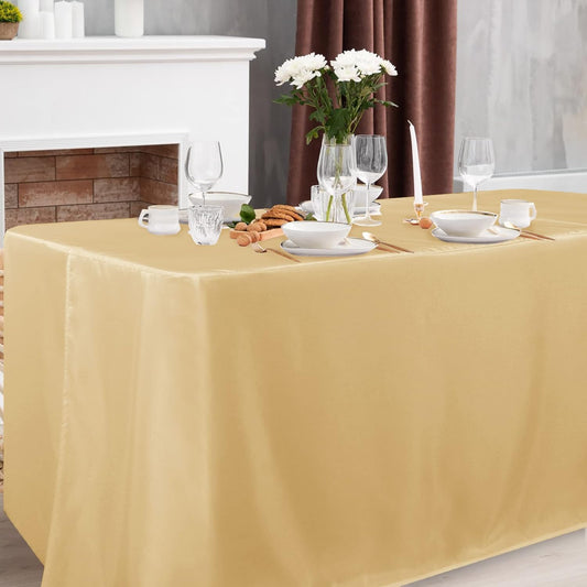 Obstal 2 Pack Table Clothes for 6 Foot Rectangle Tables - Water Resistant Washable Fabric Polyester Rectangle Table Cover for Outdoor/Indoor Usese, 72L x 30W x 30H Inches, Champagn