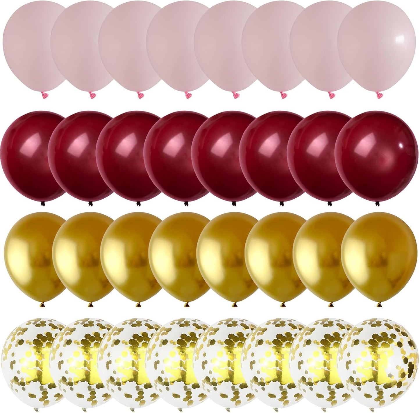 Pink Burgundy Gold Balloons Confetti Metallic Chrome Gold Balloon 60pcs 12inch Wine Red Gold Light Pink Latex Helium Balloon for Wedding Bridal Anniversary Maroon Party Decorations