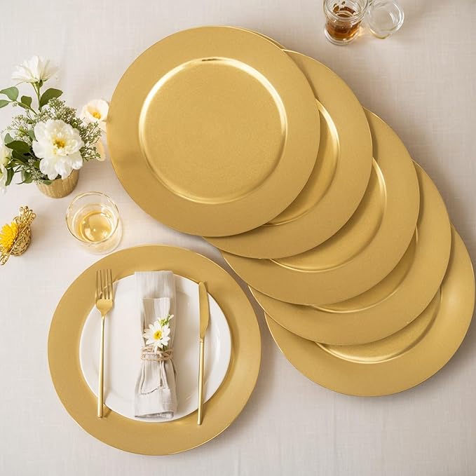 13 Inch Gold Charger Plates,50pcs Charger Plates Bulk,Chargers for Dinner Plate,Plastic Chargers Plate for Wedding,Party