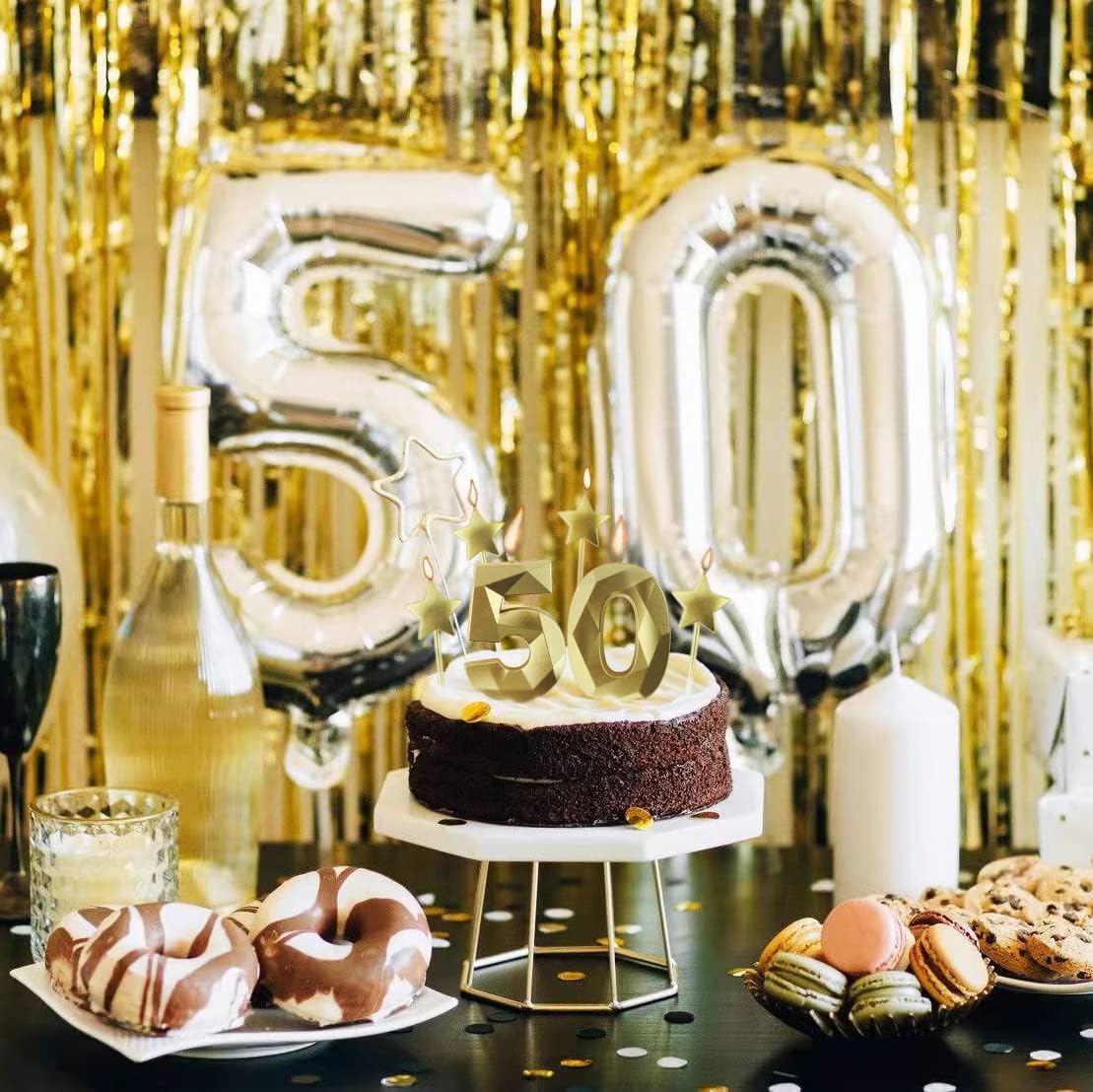 Golden Number 5 & 2.76 inch 3D Diamond Shaped Birthday Candles for Parties & Cake Decorations